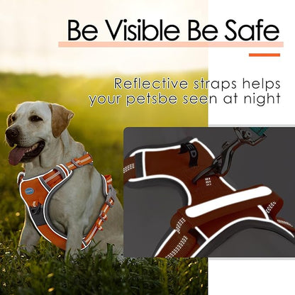 ThinkPet No Pull Harness Breathable Sport Harness with Handle-Dog Harnesses Reflective Adjustable for Medium Large Dogs,Back/Front Clip for Easy Control S Neon Orange