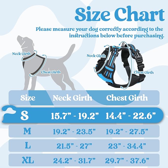 rabbitgoo Dog Harness Small Sized, No Pull Pet Harness with 3 Buckles, Adjustable Soft Padded Dog Vest with Instant Control Handle, Easy Walking Reflective Pet Vest for Small Dogs, Sky Blue, S