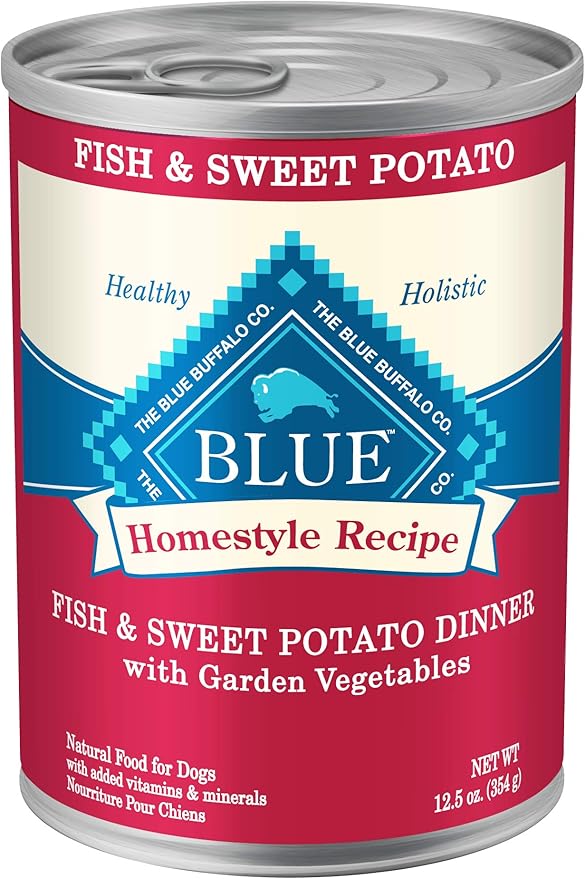 Blue Buffalo Homestyle Recipe Natural Adult Wet Dog Food, Fish & Sweet Potato 12.5 oz cans (Pack of 12)