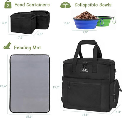 WOLT | Pet Travel Bag Kit for Dog Carrier & Travel, Includes 2 Food Containers + 2 Collapsible Bowls + 1 Placemat, Airline Approved Organizer for Pet Supplies Essentials Camping, Hiking, Weekend Away