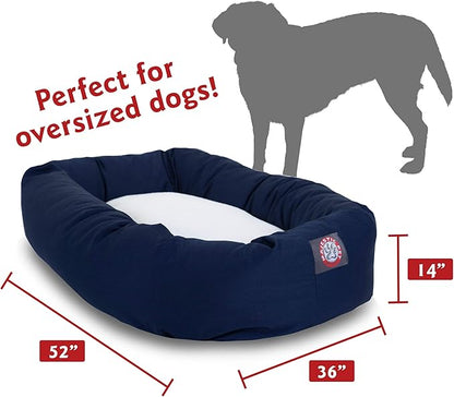 52 inch Blue & Sherpa Bagel Dog Bed By Majestic Pet Products