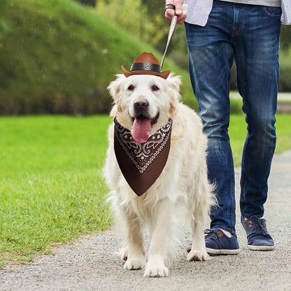 Dog Cowboy Hat with Star Decoration Dog Cowboy Costume for Small Pet Dogs Cat Cowboy Hat with Bandana Scarf Set Party Accessories (Brown, Small)