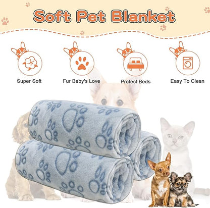 1 Pack 3 Dog Blankets for Medium Dogs, Soft Fleece Dog Blanket Fluffy Pet Blanket Warm Sleep Mat Cute Paw Print Puppy Cat Blanket, Flannel Throw for Washable Dog Bed, Blanket for Dogs, 41"X31"