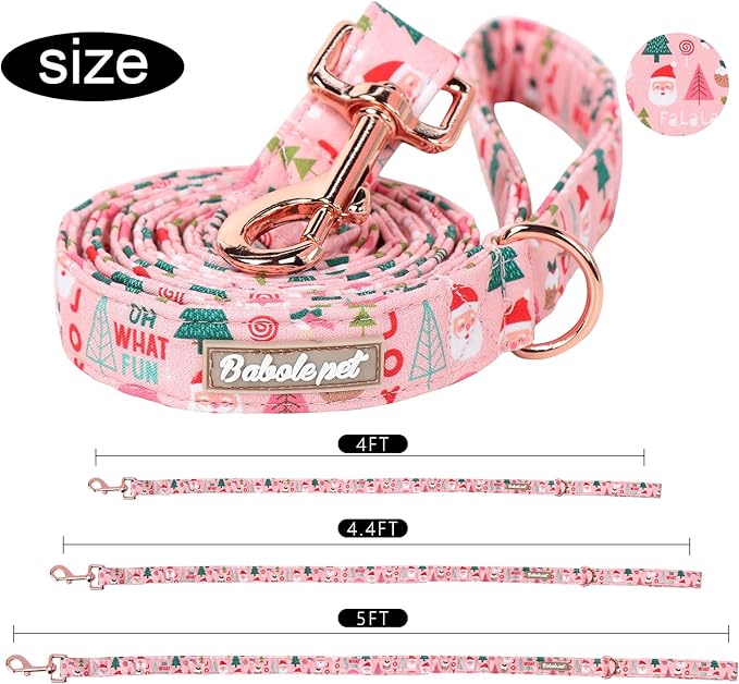 Christmas Dog Leash Durable Handmade Pink Santa Claus 120cm