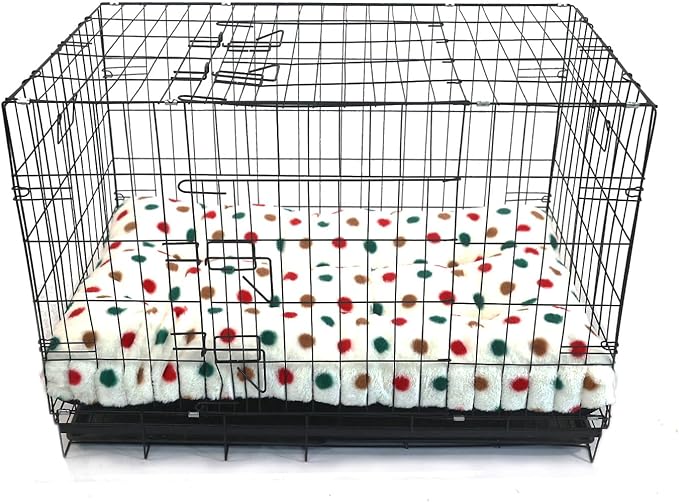 42 Inch Dog Crate Bed for Large Dogs, Machine Washable, Soft Cushion Dog Crate Pad 42x28, Fits Dogs Up to 90 lbs - Dog Beds XLarge Sized Dog, White with Colorful Dots