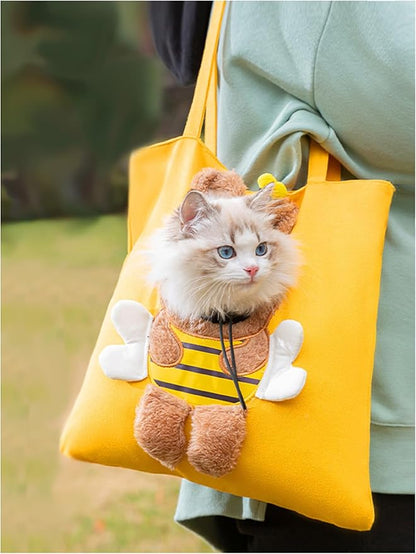 QWINEE Cartoon Lion Decor Pet Carrier Bag Hand Free Cat Dog Carrier Backpack Safety Travel Bag Head Out for Puppy Small Dogs Cats Kitten Yellow Multi M