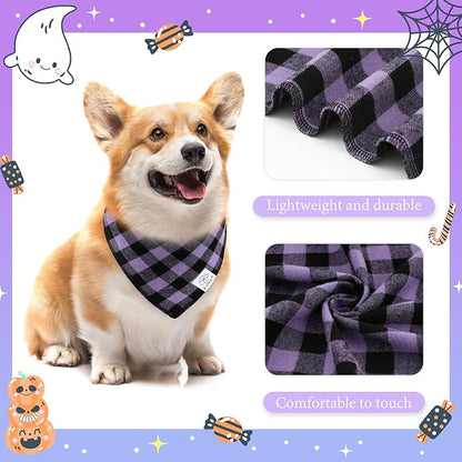 E-Clover Halloween Dog Bandanas & Matching Scrunchie-Plaid Dog