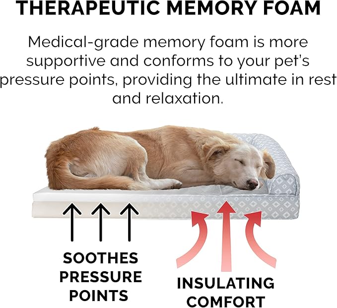 Furhaven Cozy Memory Foam Dog Bed for Large Dogs w/ Removable Bolsters & Washable Cover 95 lbs