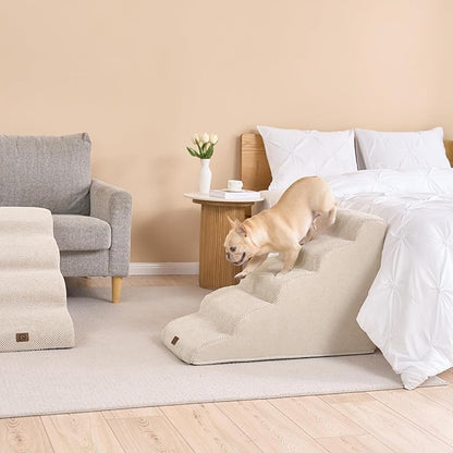 EHEYCIGA Curved Dog Stairs for High Beds 22.6" H 5-Step Dog