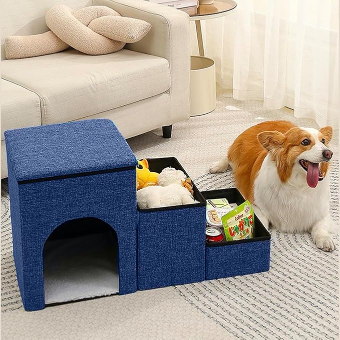 CBBPET Dog Stairs for Small Dogs 180Lbs with Steps,Blue,3 Steps