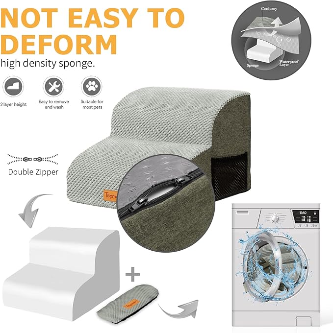 Topmart 2 Tiers Foam Dog Stairs/Steps for Small Dogs Pain,11.8”H