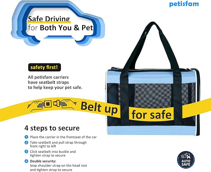 petisfam Soft Pet Carrier for Large and Medium Cats, 2 Kitties, Small Dogs. Easy to Get Cat in, Great for Cats That Don't Like Carriers (Blue)