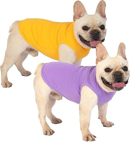 Dog Blank Cotton Shirts,Plain Dogs Large Clothes,Boy Girl Pet Costumes,Yellow & Purple XL