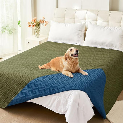 hyha Waterproof Dog Blanket, Soft Dog Bed Cover Pet Blankets, Waterproof Sofa Couch Cover for Dogs Washable, Reversible Pet Couch Covers for Sofa Furniture (82x102 Inch, Green/Navy Blue)