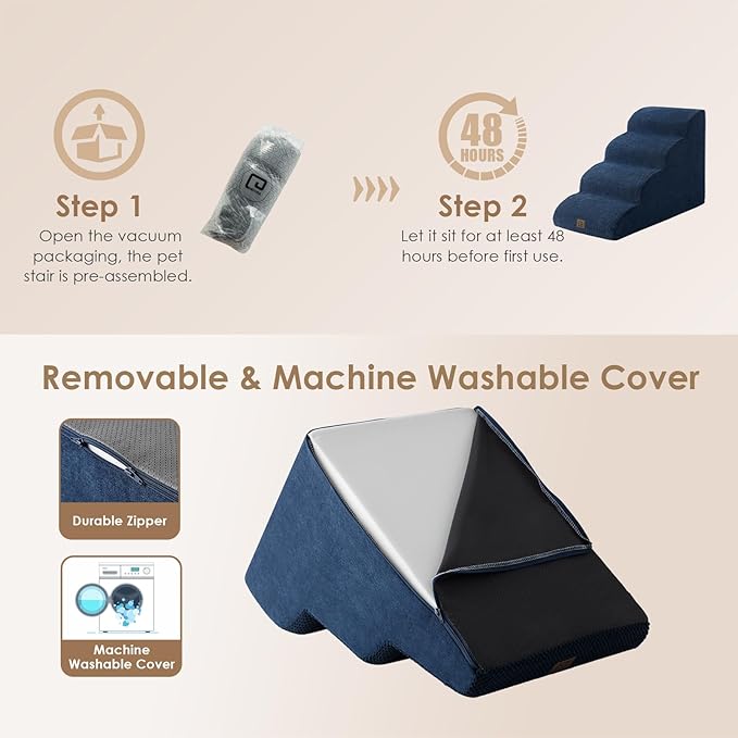 EHEYCIGA Curved Dog Stairs for High Beds 19.7" H 4-Step Dog