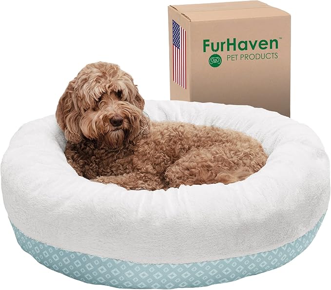 Furhaven 36" Round Donut Dog Bed for Large/Medium Dogs 75 lbs