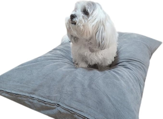 DIY Luxurious Soft Gray Microsuede Cover for Pet Bed or Pillow + Internal Liner (Half Waterproof, Half Water Resistant) for Small to Medium Dogs - Covers ONLY Flat Style (36''x29'')