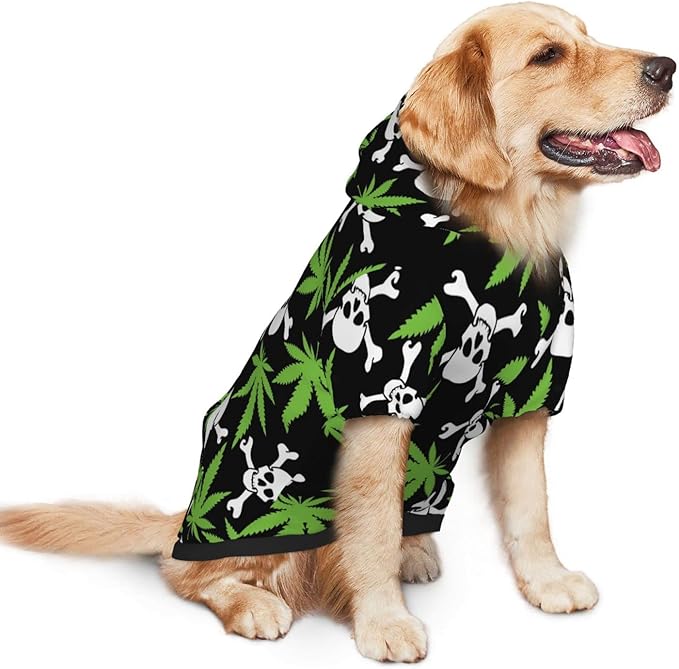 Skull Weed Leaf Dog Hoodies，Dog Clothes with Pocket
