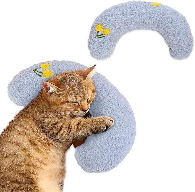 Dog Pillow Bed, Cat Calming Pillow, Dog Neck Pillow for Joint Relief Sleeping, Ultra Soft Half Donut Cuddler, Pillow Pet for Upper Spine Support, Doggy/Kitten Pillow Training Toy, BlueFlower