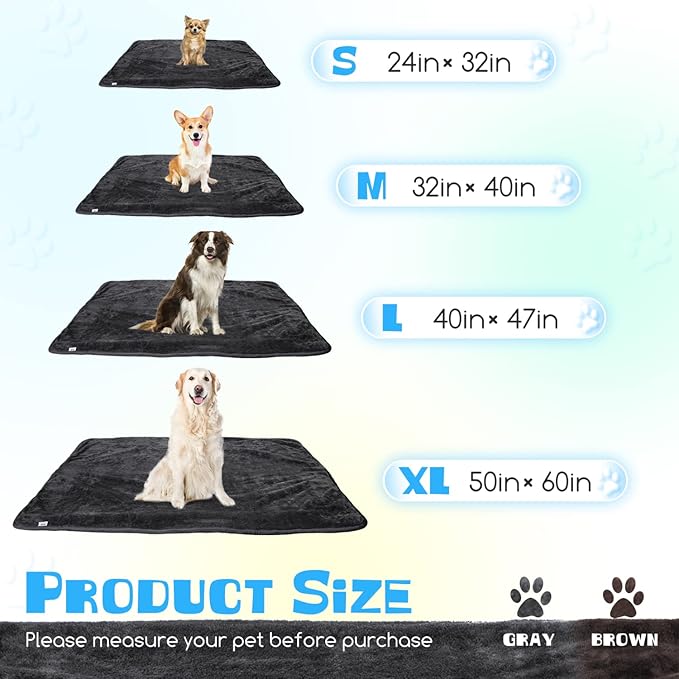 Nobleza Waterproof Dog Blanket, 50" × 60" Reversible Super Soft Warm Fluffy Sherpa Fleece Dog Couch Bed Protector, Urine Proof Washable Outdoor Pet Blanket for Small Medium Large Dogs & Cats, Grey