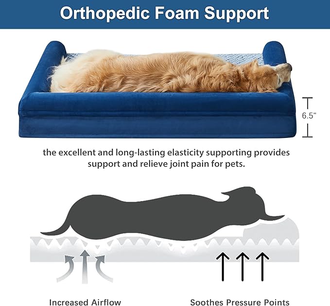 WNPETHOME Dog Beds for Large Dogs, Orthopedic Sofa Dog Bed Mat Pillow with Removable Waterproof Cover, Egg-Foam Dog Crate Bed for Medium Large Dogs