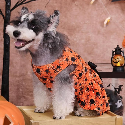 CuteBone Halloween Dog Dresses Velvet Holiday Small Dogs Clothes Onesie Pet Apparel Girl Puppy Skirt with Bow Hair Rope CVA46M