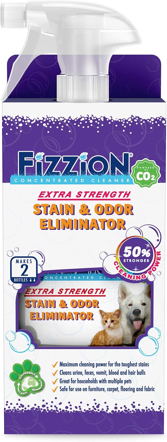 Fizzion Extra Strength Pet Stain and Odor Remover 23 Ounce Empty Spray Bottle with 2 Refills