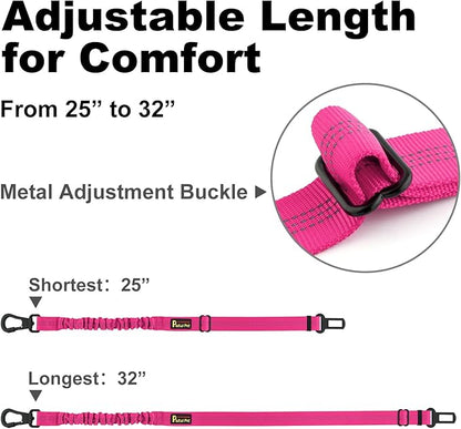 Plutus Pet Dog Seat Belt for Car, Adjustable Dog Car Harness with Carabiner Clip, Reflective Safety Dog Seatbelt Leash with Elastic Bungee, Hot Pink