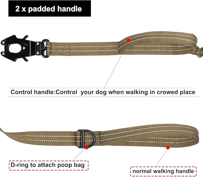 ICEFANG Tactical Dog Leash K9 Training 2 Control (4ft,Reflective Brown)