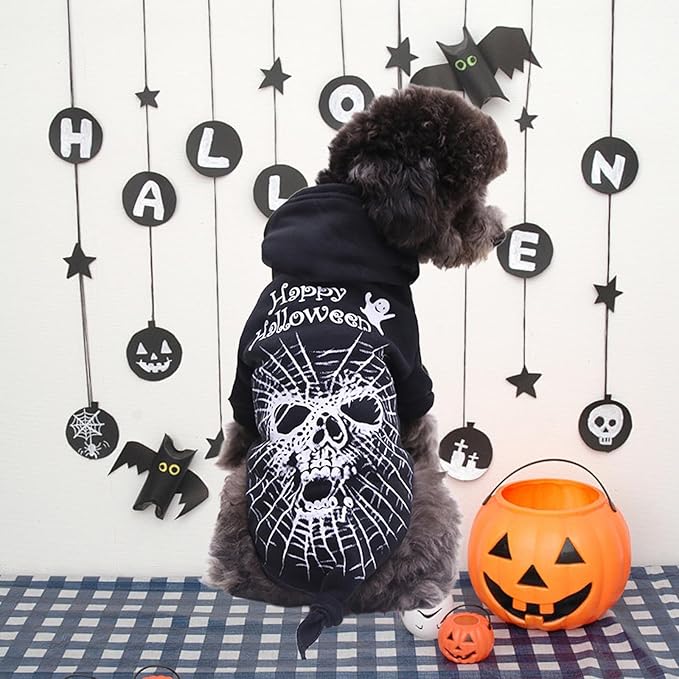 Dog Sweater Dog Sweater Cat Halloween Hoodies Pet Clothes Dog Fleece Hooded Sweatshirt Puppy Apparel Spider Black X-Small