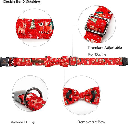 Lionheart glory Christmas Deer Dog Collar, Red Dog Bow Collar Adjustable Soft and Comfortable Bowtie Collars for Medium Dogs Girl or Boy Pet Gift Fall Collar Dog Bow