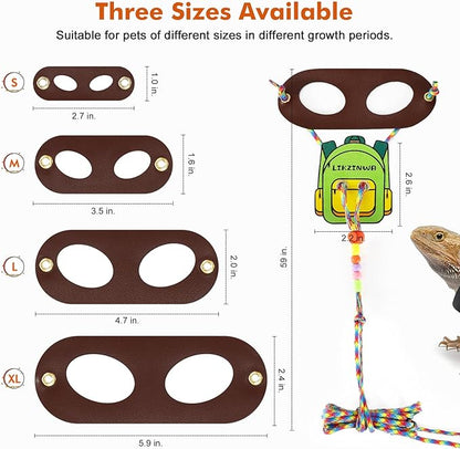 LIKZINWA Bearded Dragon Sling Carrier and Leash Harness,Small Animal Carrier with Adjustable Strap and 4 Size Pack Reptile Harness(Schoolbag+Carrier)