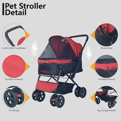 Reversible Handlebar Pet Stroller for Medium Dogs 360 Rotating 2 Security