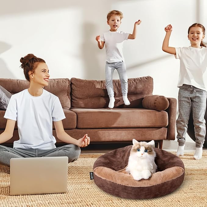 Cozy Soft Dog Bed with Hooded Blanket Warm Calming Cat Cave for Small Medium Dogs and Cats 23x23x6″