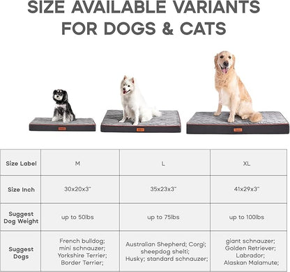Medium Waterproof Orthopedic Egg Crate Foam Dog&Cat Beds Supportive Dog Bed Matt for Small Dogs Removable Washable Cover Oxford Fabric Bottom & Quilted Velvet Top 50lbs