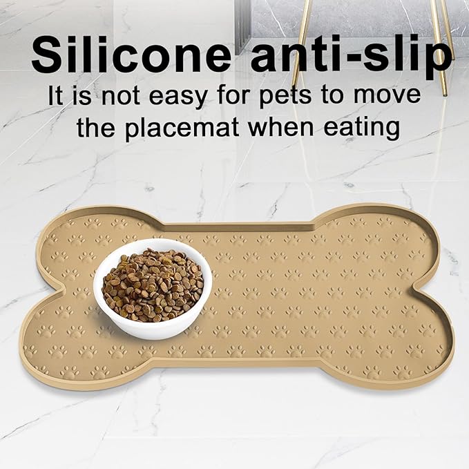 Dog Food Mat Anti-Slip Silicone Dog Bowl Mat Thicker Pet Placemat Waterproof Cat Feeder Pad with Raised Edge Puppy Kitten Feeding Mats Suitable Small Medium-Sized Dogs Cats Eating Tray