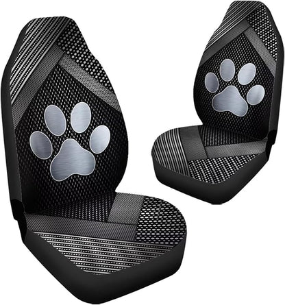 Silver Metal Dog Paw Print Car Front Seat Covers Full Set of 2