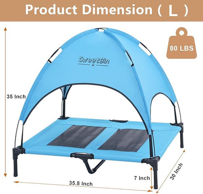 S/M/L Outdoor Elevated Dog Cot with Canopy & Side Shade for Camping Small Medium Dogs (Carry Bag)