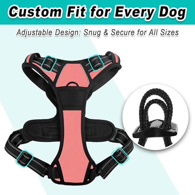 BARKBAY Dog Harness No Pull for Large Dogs - Adjustable, Reflective, Comfortable, No Choke, Heavy-Duty - Perfect for Outdoor Training, Walking, and Hiking - Strong & Durable - XL & Light Pink