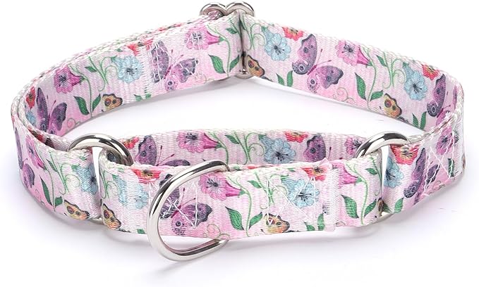 Martingale Dog Collars - Flower Multicolor Cute Patterns, Adjustable Nylon Training Dog Collar Suitable for Boy and Girl Dogs Medium Large Dogs (L, Pink1)