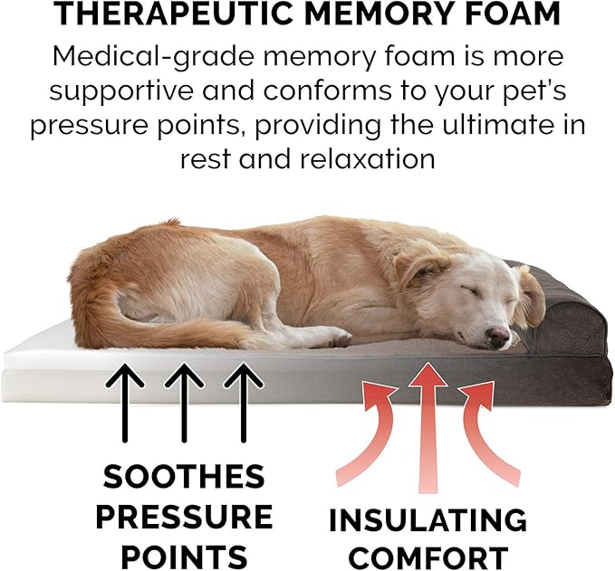 Furhaven Memory Foam Dog Bed for Large/Medium Dogs w/ Removable Bolsters & Washable Cover 55 lbs