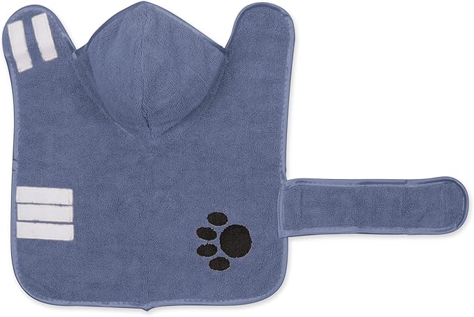 Bone Dry Pet Robe Collection, Embroidered Absorbent Microfiber Bath Robe with Adjustable Closure, for Dogs & Cats, X-Small, Stonewash Blue