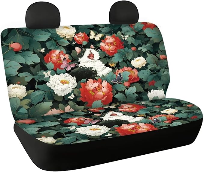 AFPANQZ Cartoon Cat Flowers Car Seat Cover