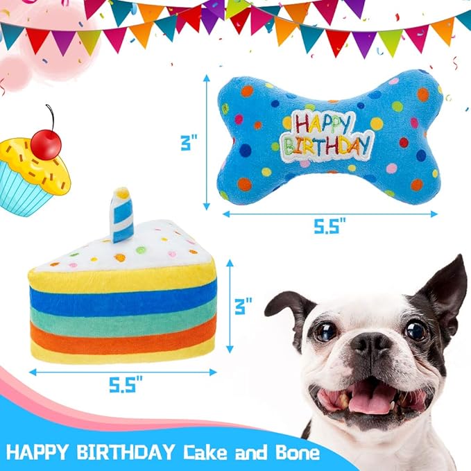 BINGPET Dog Birthday Bandana Set with Cake,Dog Birthday Cake and Balloon,Dog Birthday Party Supplies for Boys and Girls,Puppy Chew Toys Gift for Large and Extra Large Dogs Pets - Blue