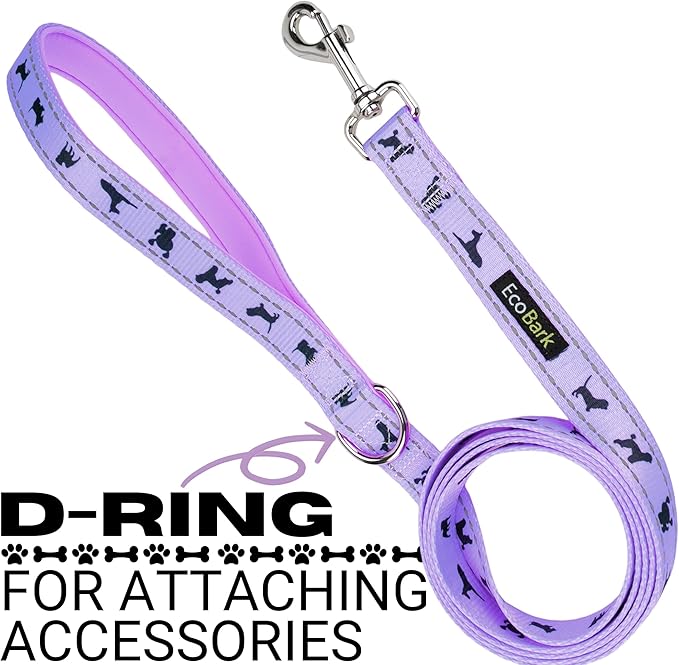 EcoBark Dog Leash - Soft & Reflective Comfort Training Leashes with Padded Handle - Strong Durable Heavy Duty - Training and Pulling for Small, Medium or Large Dogs (Lavender)