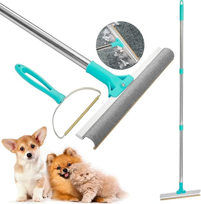 Carpet Rake for Pet Hair Removal, 2 in 1 Adjustable Long Handle Dog/Cat Hair Remover Brush, HOSDFOIER Animal Hair Rug Scraper for Floor/Furniture, Portable Mini Lint Cleaning Tool for Couch/Car