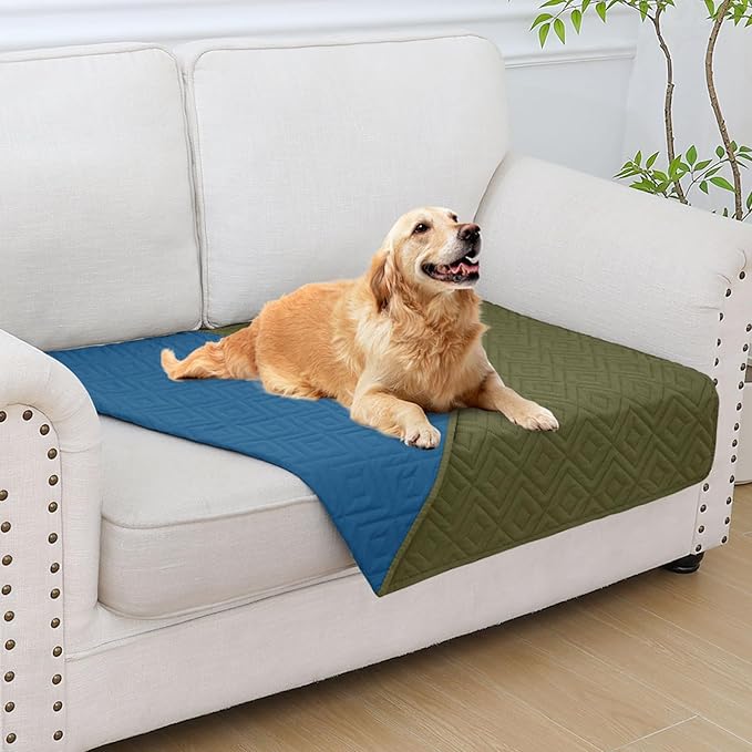 hyha Waterproof Dog Blanket, Soft Dog Bed Cover Pet Blankets, Waterproof Sofa Couch Cover for Dogs Washable, Reversible Pet Couch Covers for Sofa Furniture (30x53 Inch, Green/Navy Blue)