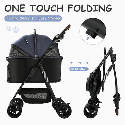 SWITTE Dog Stroller 3 in 1 Folding Pet Stroller 4 Wheels