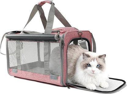 Pink Pet Carrier Handbag for Large Medium Cats,Puppy,Dogs Bag,Soft-Sided,5 Side of Air Mesh,Lighting,Large Space,Traveling,Outdoor,Party,18.5x12x12 inches