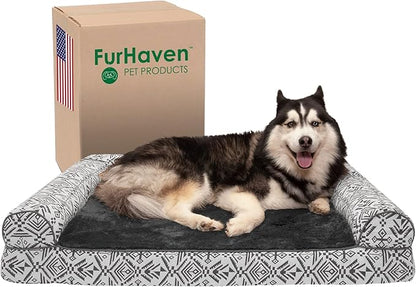 Furhaven Memory Foam Dog Bed for Large Dogs w/ Removable Bolsters & Washable Cover 95 lbs